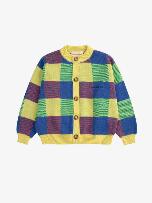 Multicolor vichy jacquard cardigan