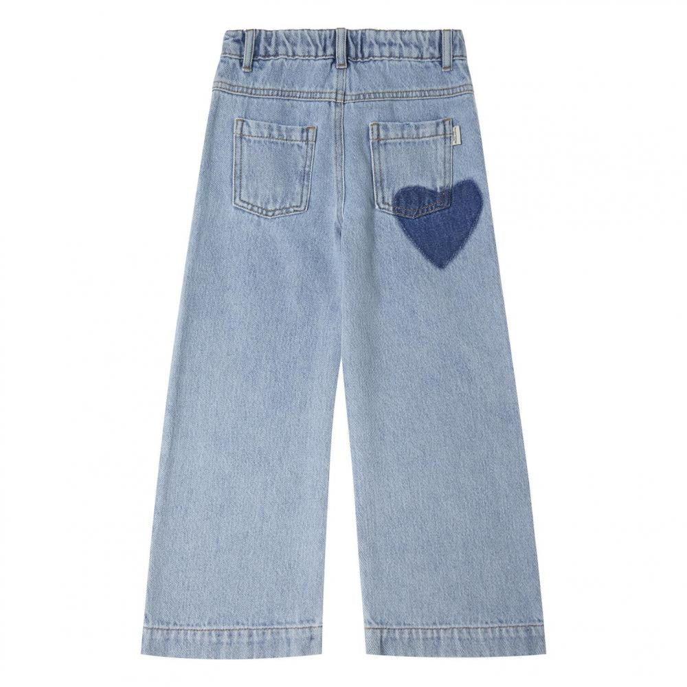 BLUE DENIM PALAZZO PANTS WITH HEART PRINT