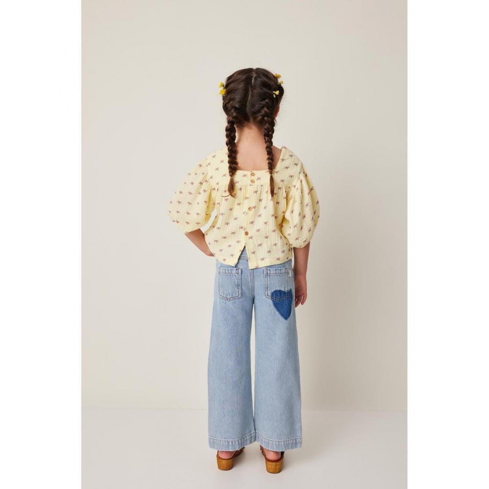 BLUE DENIM PALAZZO PANTS WITH HEART PRINT