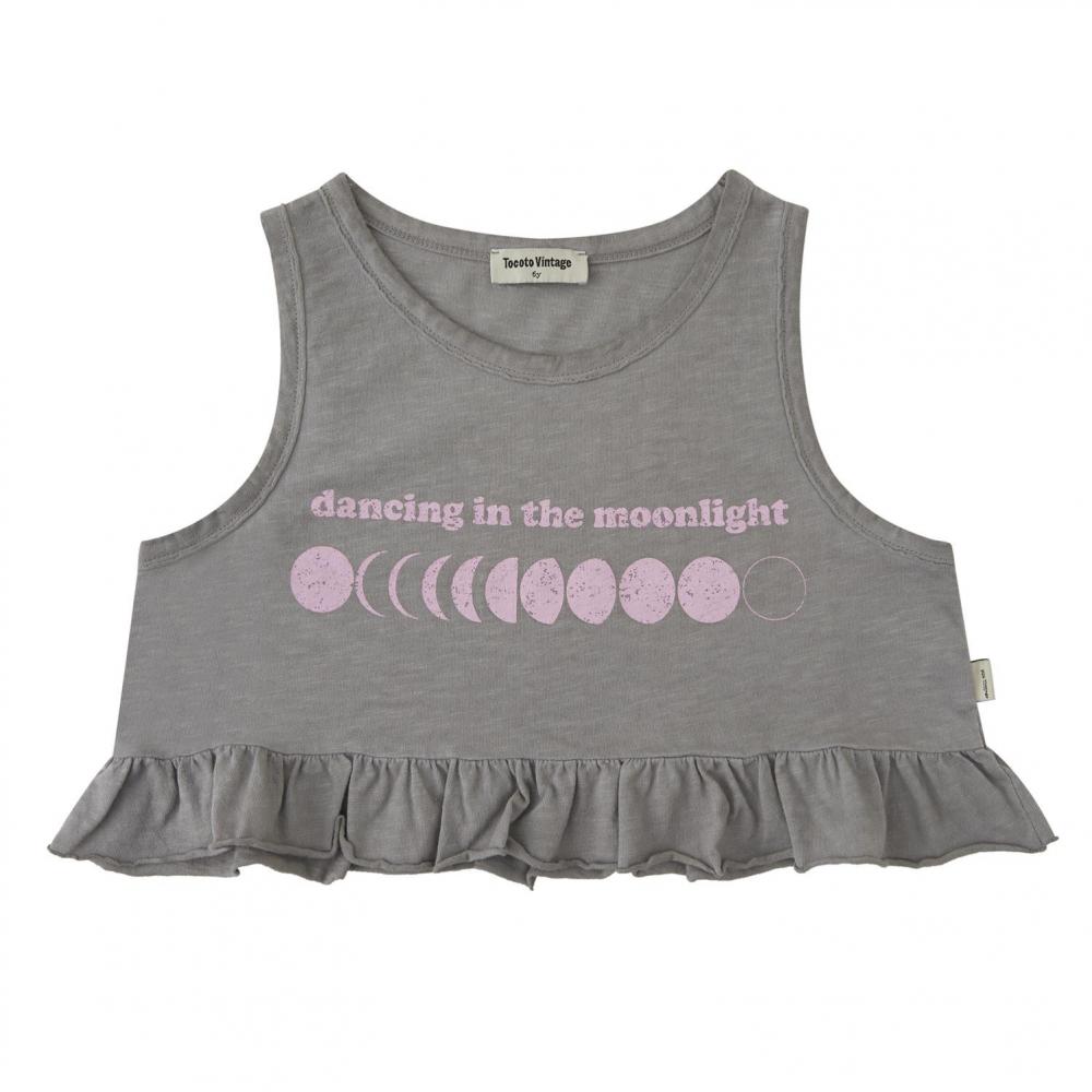 GIRL'S PRINTED SLEEVELESS T-SHIRT WITH RUFFLES "DANCING IN THE MOONLIGHT"