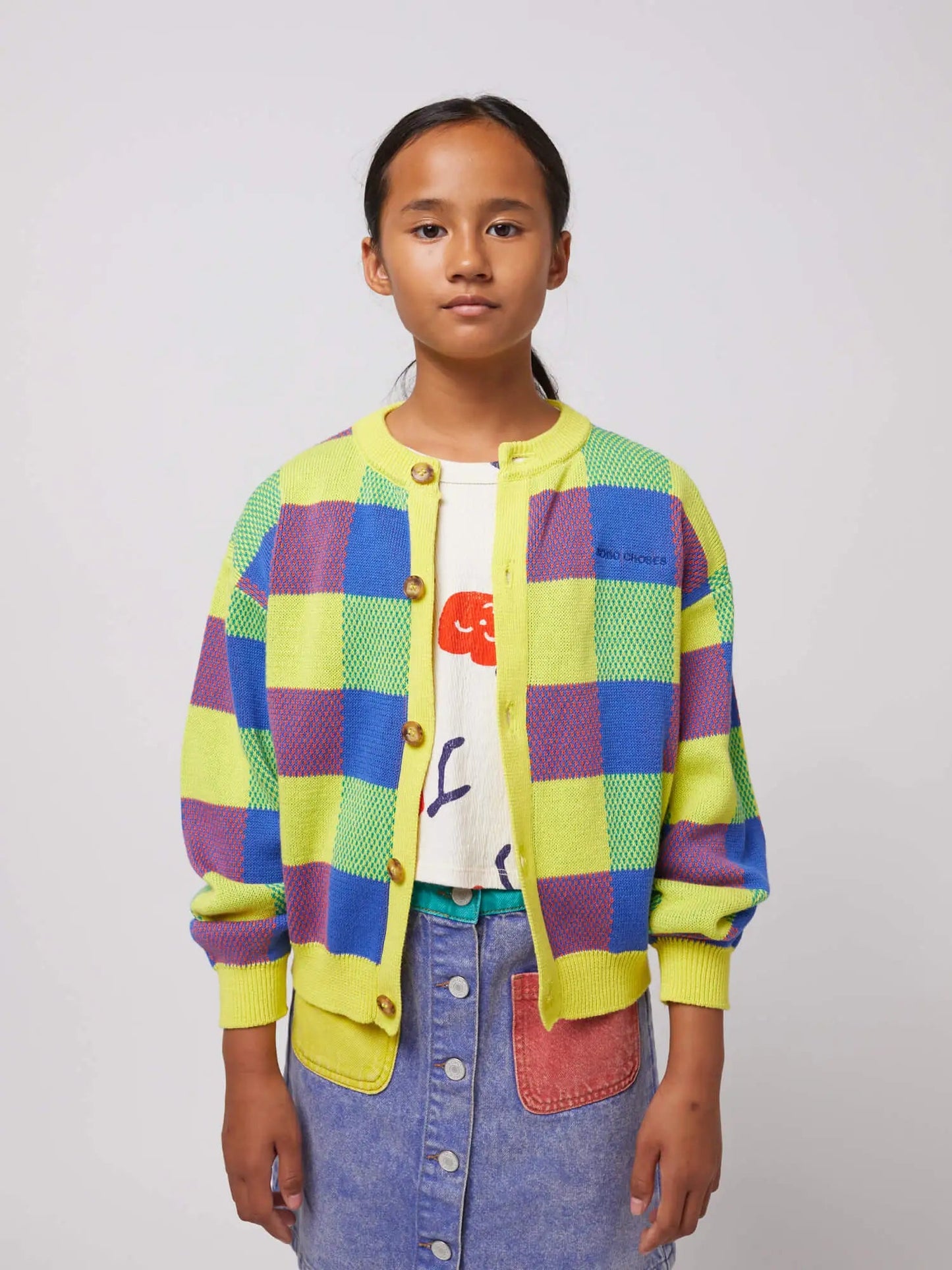 Multicolor vichy jacquard cardigan