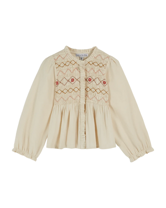 Cream smocked blouse