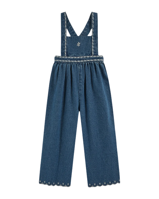 Denim embroidered overalls