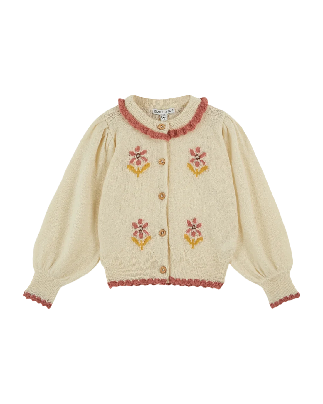 Ecru intarsia floral cardigan