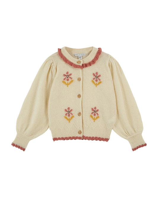 Ecru intarsia floral cardigan