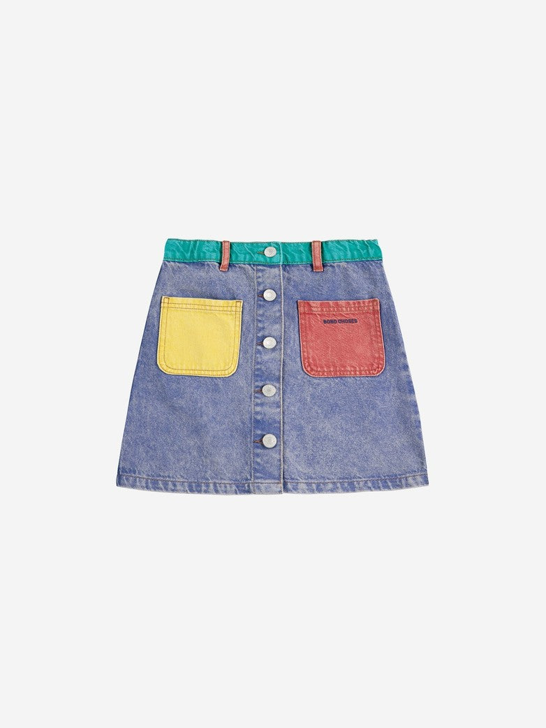 Color block denim skirt