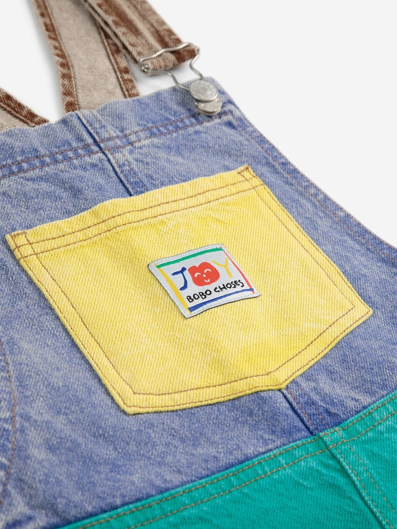 Smiling color block denim dungaree